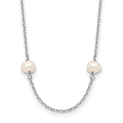 PGN 14k White Gold 4-5mm White Near-Round Freshwater Cultured Pearl 8-Station 16 inch Necklace