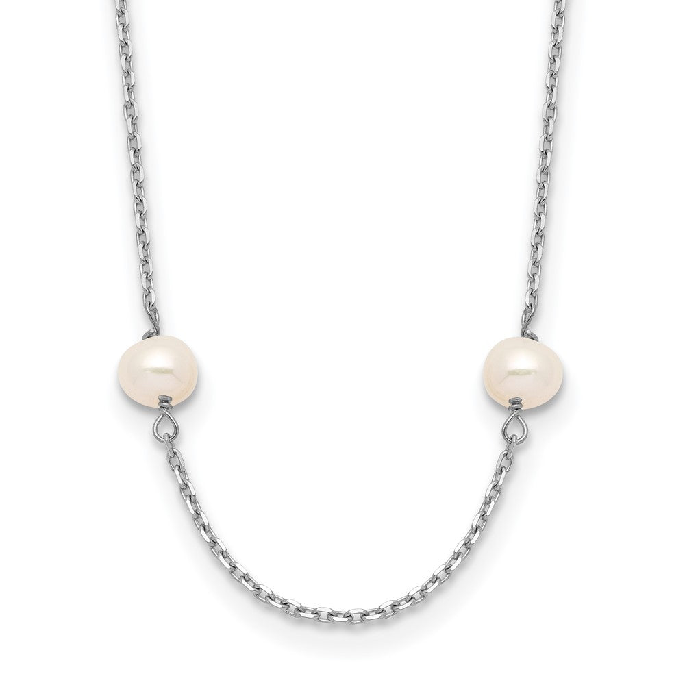 PGN 14k White Gold 4-5mm White Near-Round Freshwater Cultured Pearl 8-Station 16 inch Necklace