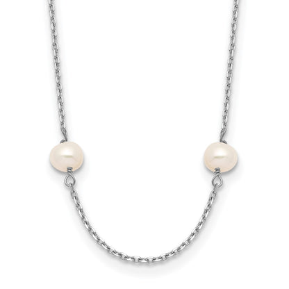 PGN 14k White Gold 4-5mm White Near-Round Freshwater Cultured Pearl 8-Station 16 inch Necklace