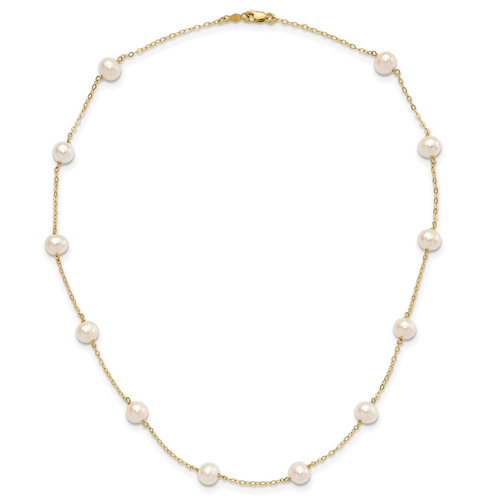 PGN 14k 5.5-6.5mm White Near-Round Freshwater Cultured Pearl 12-Station 16 inch Necklace
