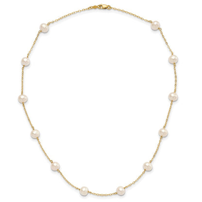 PGN 14k 5.5-6.5mm White Near-Round Freshwater Cultured Pearl 12-Station 16 inch Necklace