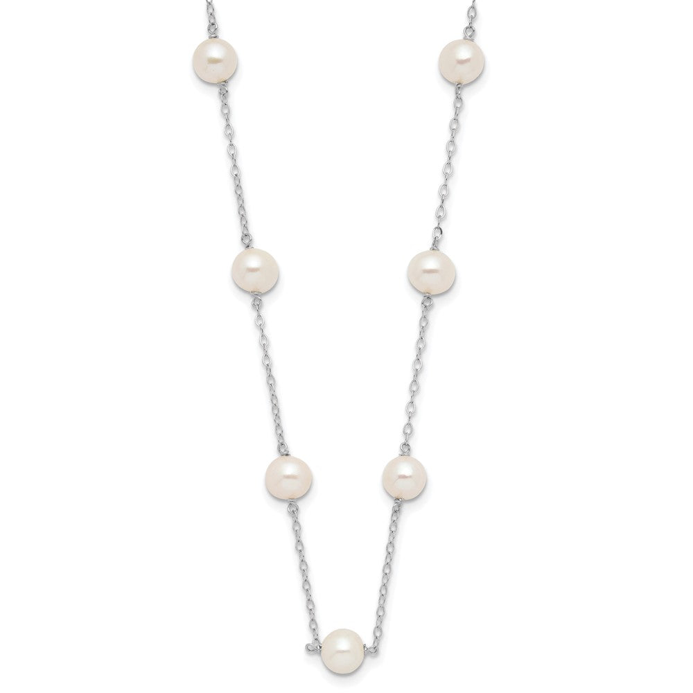 PGN 14k White Gold 5.5-6.5mm Near Round White Freshwater Cultured Pearl 12-station 18 inch Necklace