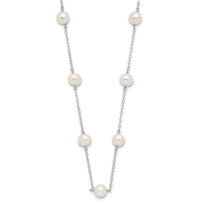PGN 14k White Gold 5.5-6.5mm Near Round White Freshwater Cultured Pearl 12-station 18 inch Necklace