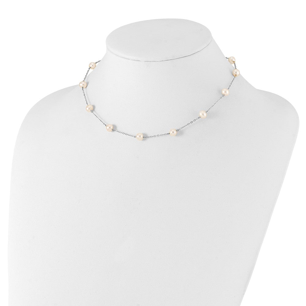 PGN 14K White Gold 5.5-6.5mm White Near Round Freshwater Cultured Pearl 12-station 16 inch Necklace