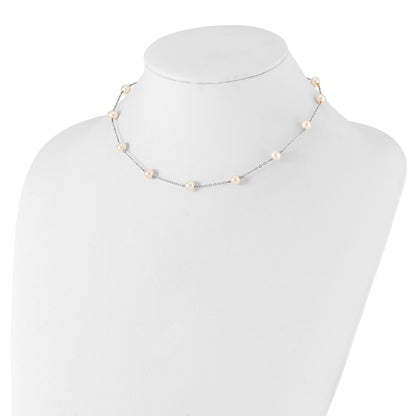 PGN 14K White Gold 5.5-6.5mm White Near Round Freshwater Cultured Pearl 12-station 16 inch Necklace