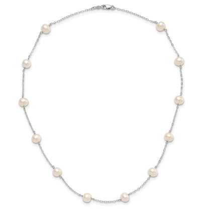 PGN 14k White Gold 5.5-6.5mm Near Round White Freshwater Cultured Pearl 12-station 18 inch Necklace