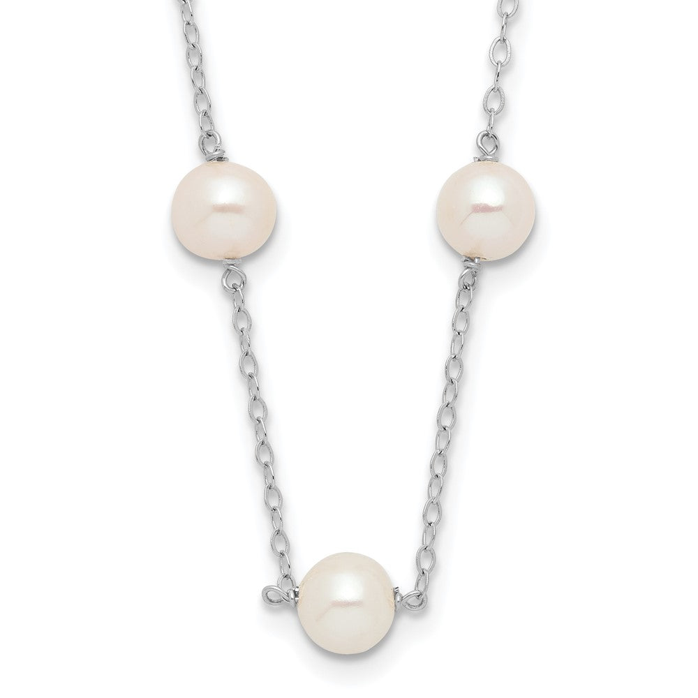 PGN 14K White Gold 5.5-6.5mm White Near Round Freshwater Cultured Pearl 12-station 16 inch Necklace
