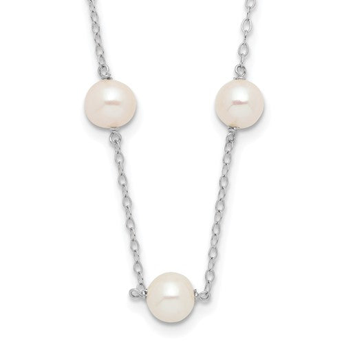 PGN 14k White Gold 5.5-6.5mm Near Round White Freshwater Cultured Pearl 12-station 18 inch Necklace