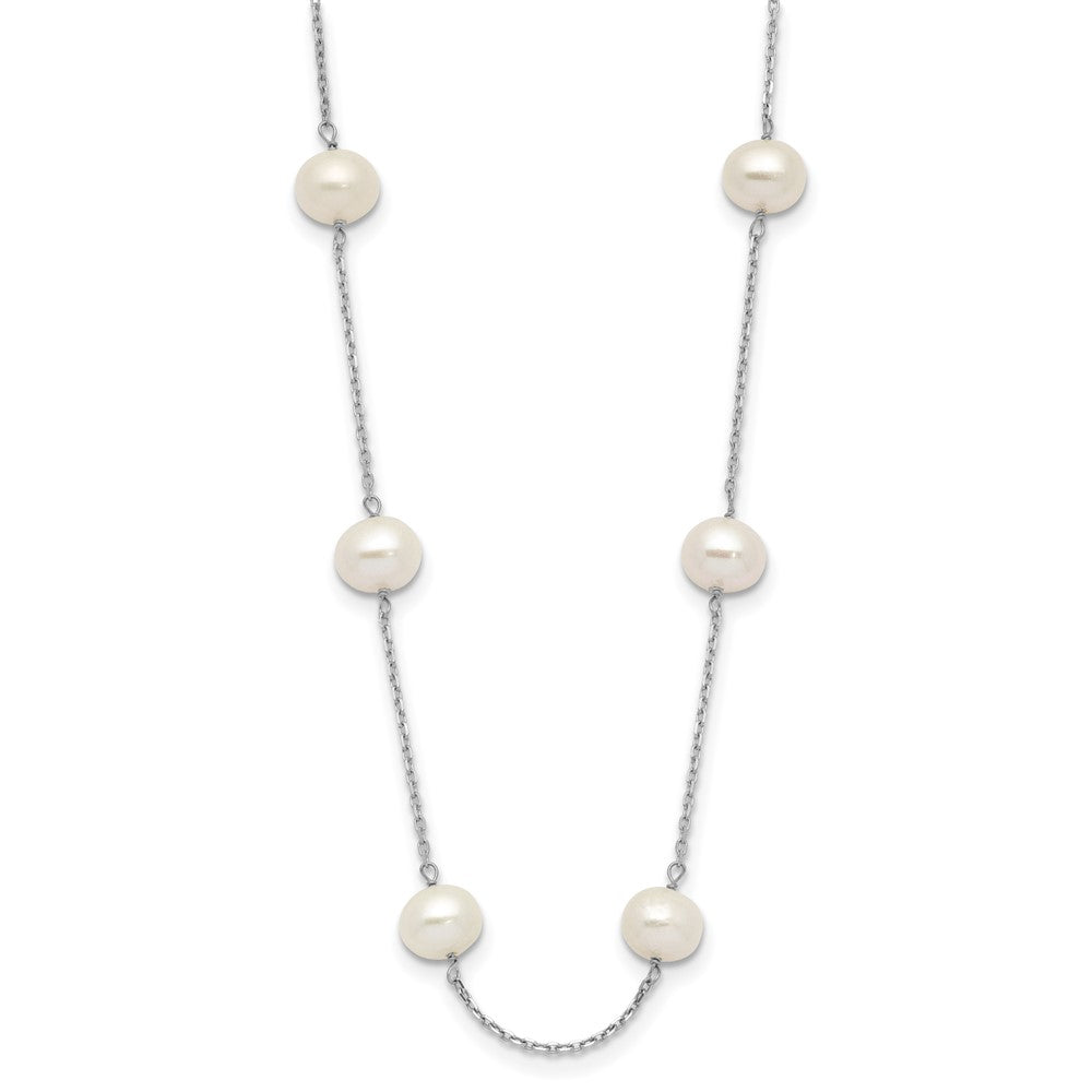 LGGN 14k White Gold 6-7mm White Near-Round Freshwater Cultured Pearl 12-Station 16 inch Necklace