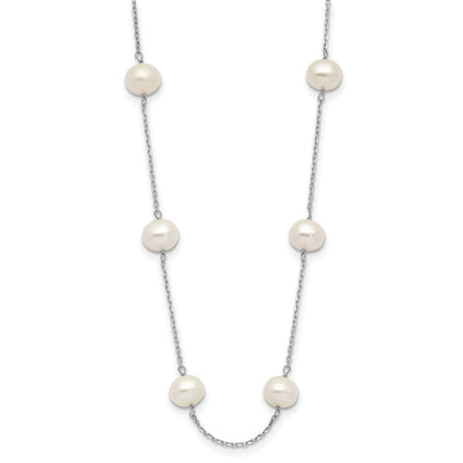 LGGN 14k White Gold 6-7mm White Near-Round Freshwater Cultured Pearl 12-Station 16 inch Necklace