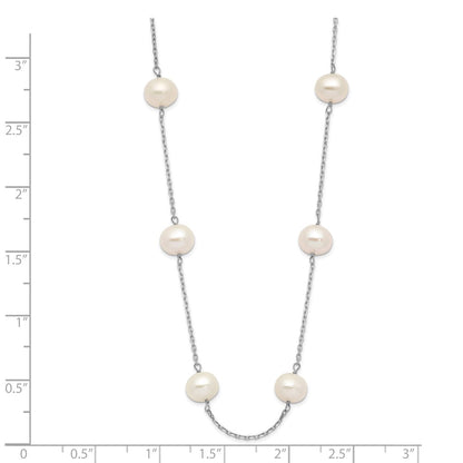 LGGN 14k White Gold 6-7mm White Near-Round Freshwater Cultured Pearl 12-Station 16 inch Necklace
