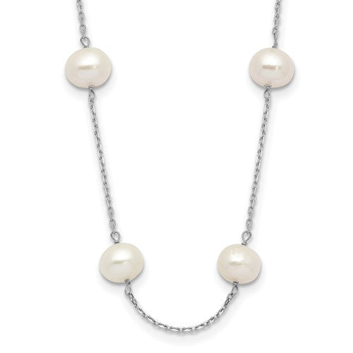 LGGN 14k White Gold 6-7mm White Near-Round Freshwater Cultured Pearl 12-Station 16 inch Necklace