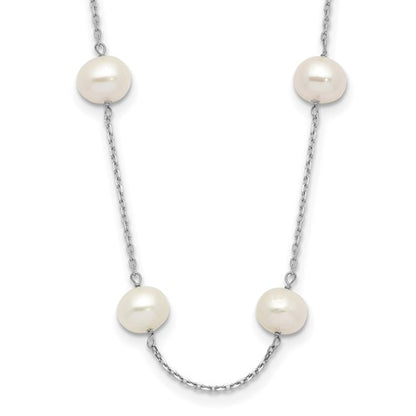 LGGN 14k White Gold 6-7mm White Near-Round Freshwater Cultured Pearl 12-Station 16 inch Necklace