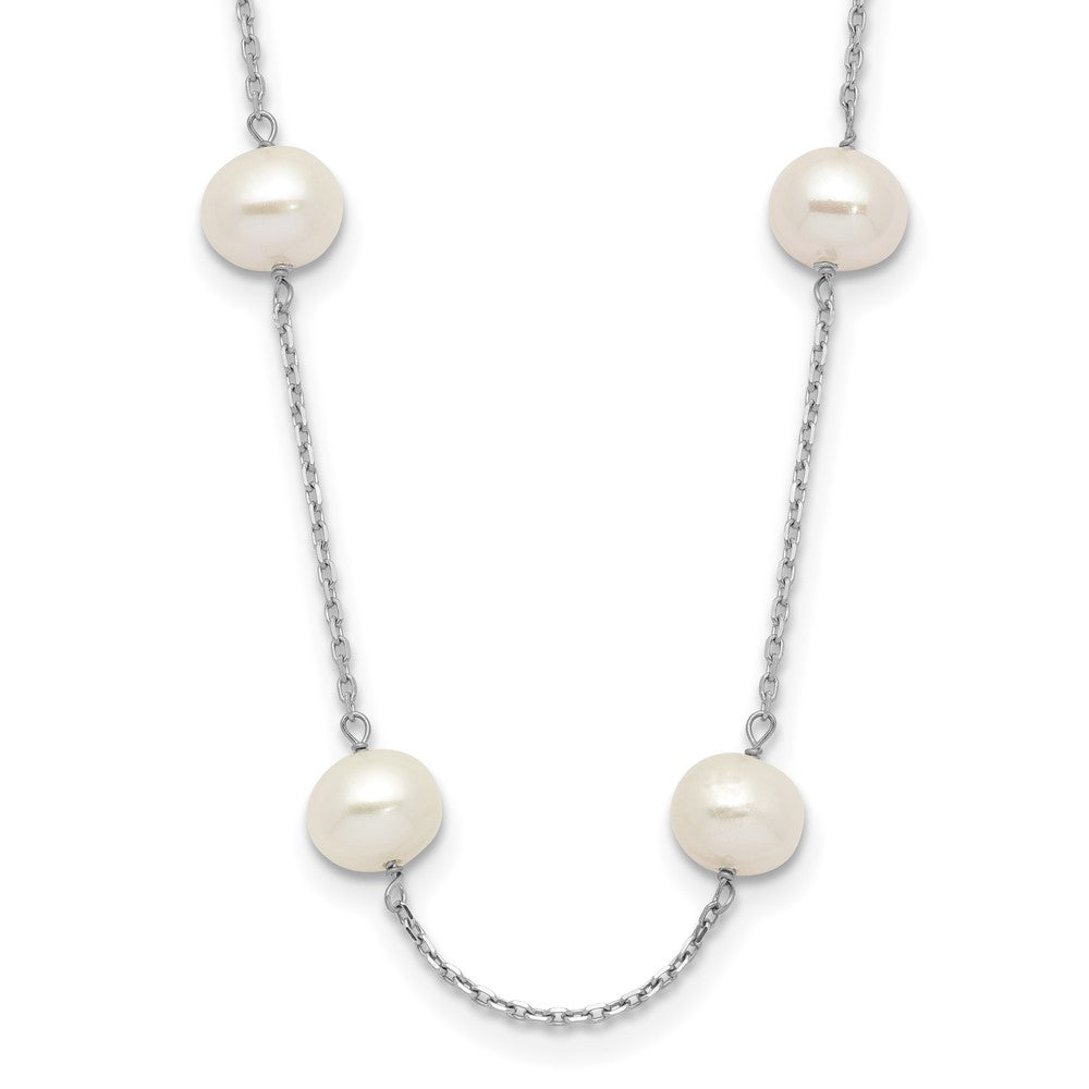LGGN 14k White Gold 6-7mm White Near-Round Freshwater Cultured Pearl 12-Station 16 inch Necklace