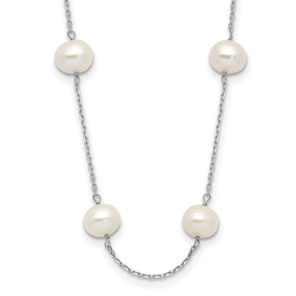 LGGN 14k White Gold 6-7mm White Near-Round Freshwater Cultured Pearl 12-Station 16 inch Necklace