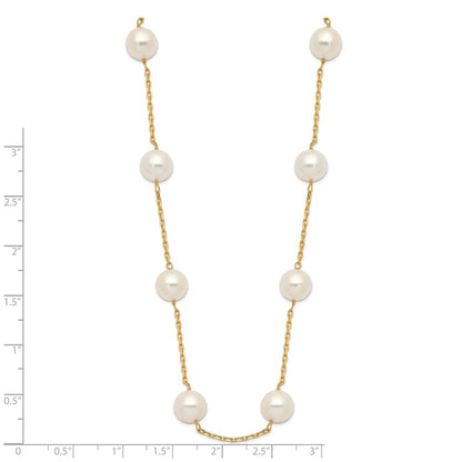 PGN 14k 8-9mm White Near-Round Freshwater Cultured Pearl 14-Station 18 inch Necklace