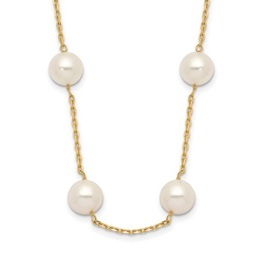 PGN 14k 8-9mm White Near-Round Freshwater Cultured Pearl 14-Station 18 inch Necklace