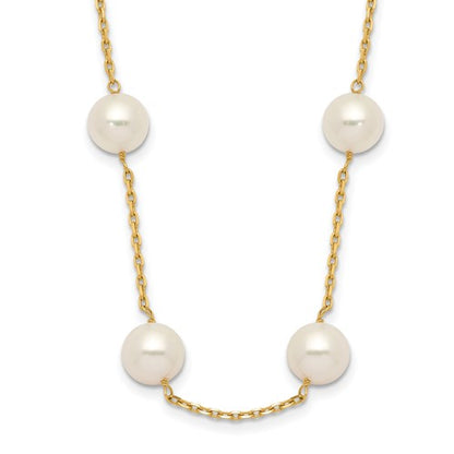 PGN 14k 8-9mm White Near-Round Freshwater Cultured Pearl 14-Station 18 inch Necklace
