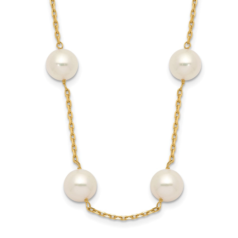 PGN 14k 8-9mm White Near-Round Freshwater Cultured Pearl 14-Station 18 inch Necklace