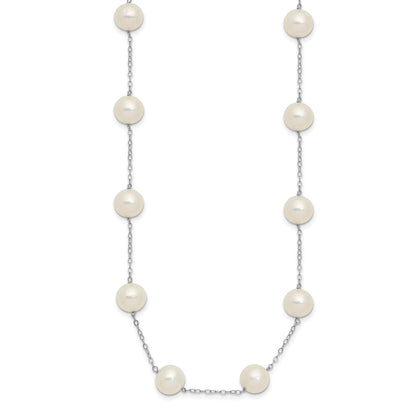 PGN 14k White Gold 8-9mm White Freshwater Cultured Pearl 14-Station 18 inch Necklace