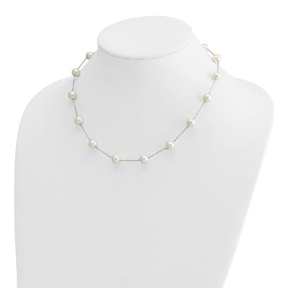 PGN 14k White Gold 8-9mm White Freshwater Cultured Pearl 14-Station 18 inch Necklace