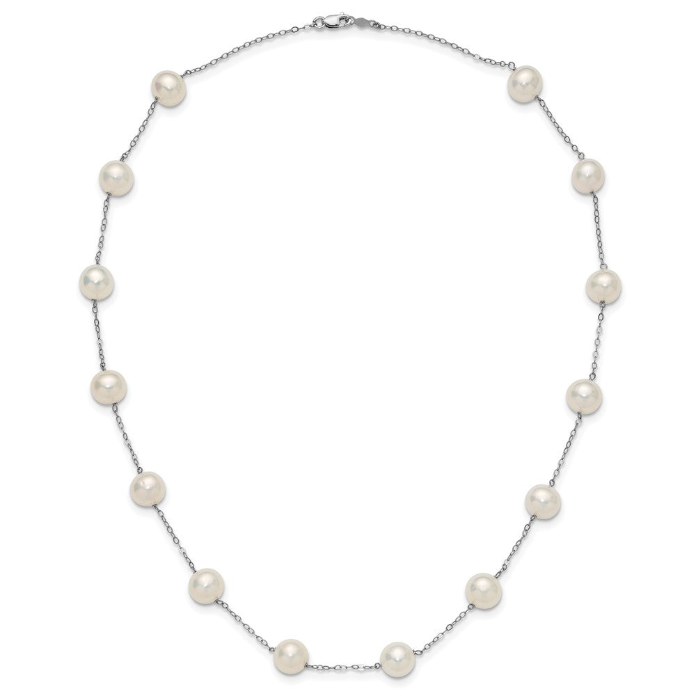 PGN 14k White Gold 8-9mm White Freshwater Cultured Pearl 14-Station 18 inch Necklace