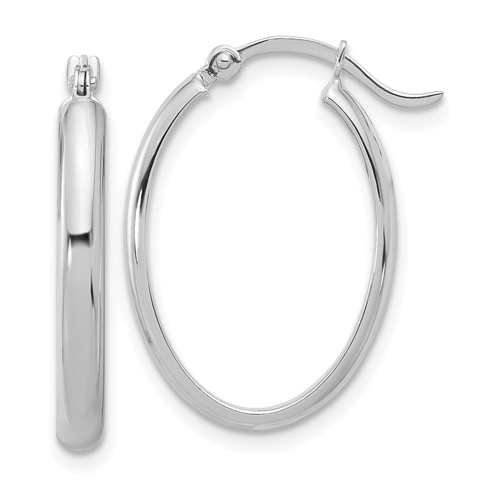 GE 14K White Gold Oval Hoop Earrings
