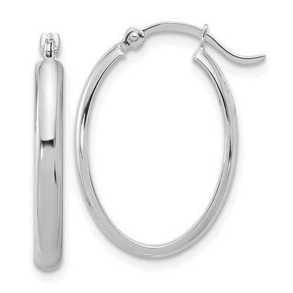 GE 14K White Gold Oval Hoop Earrings