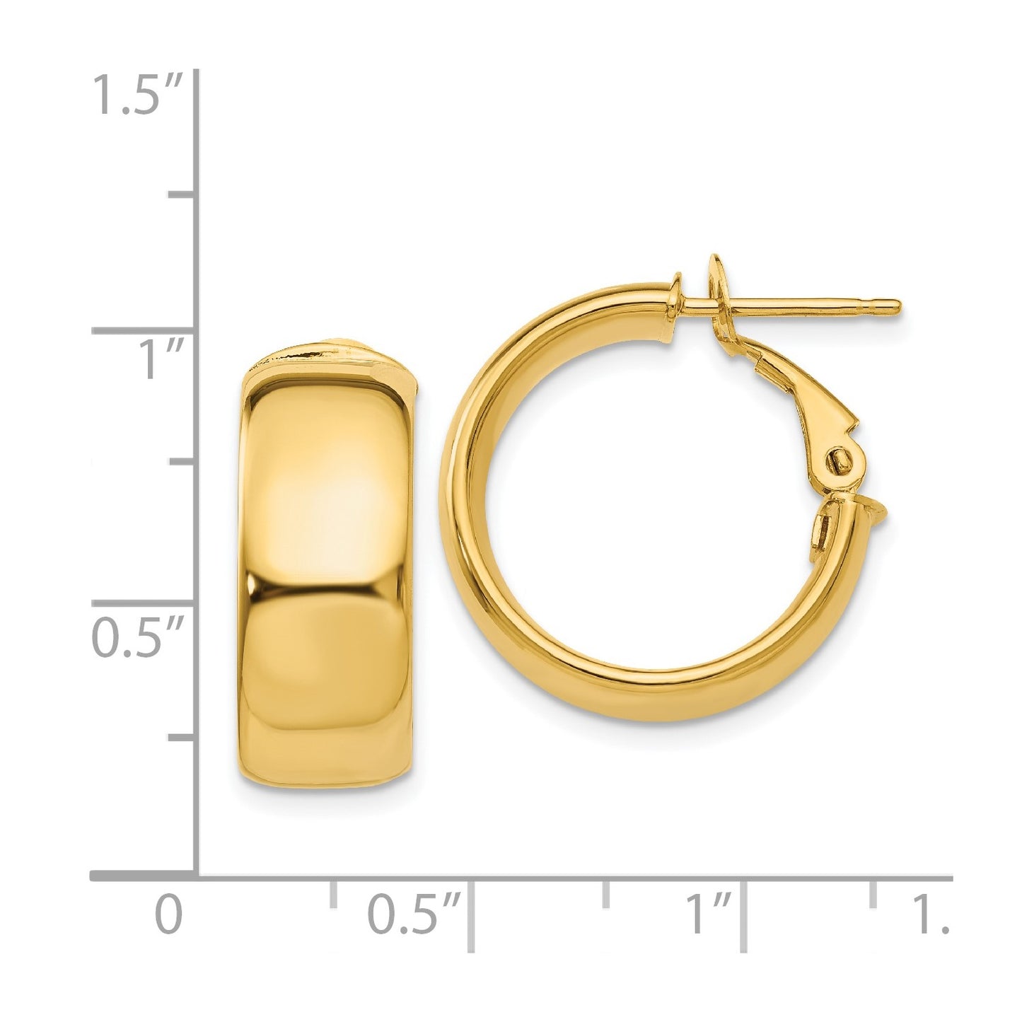 14k 7.75mm Small Omega Back Hoop Earrings