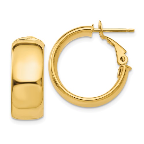 GE 14k 7.75mm Small Omega Back Hoop Earrings