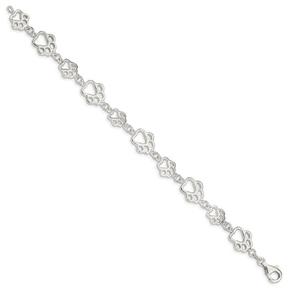 SSB Sterling Silver Polished Paw Print Bracelet
