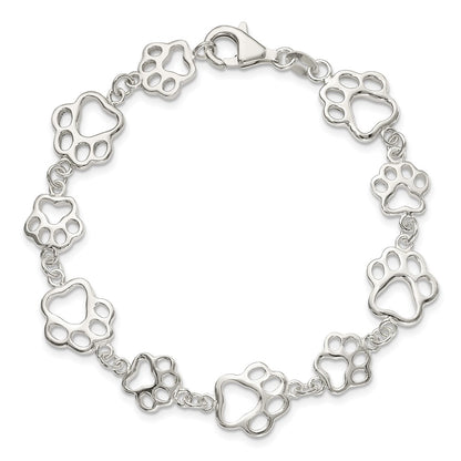 SSB Sterling Silver Polished Paw Print Bracelet