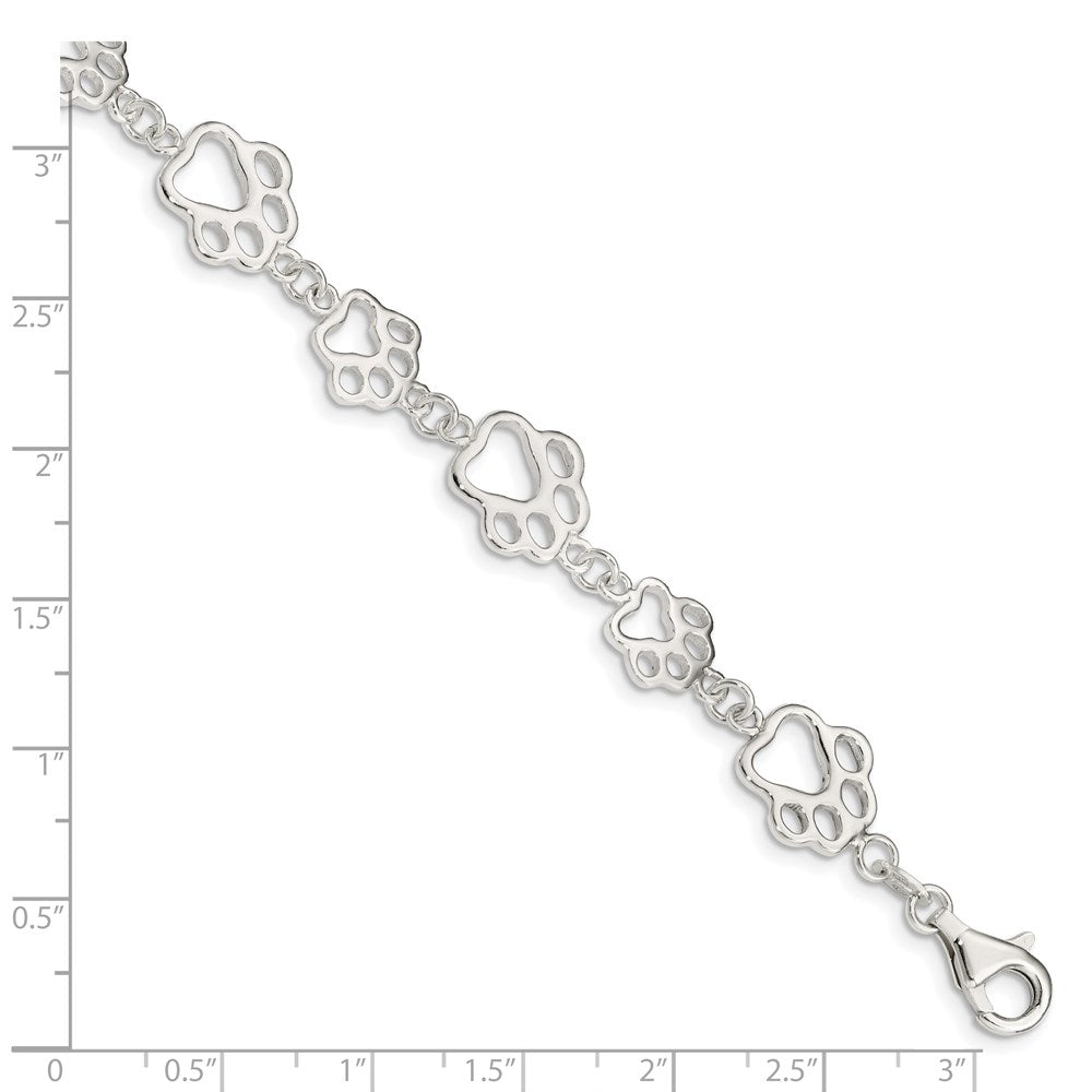 SSB Sterling Silver Polished Paw Print Bracelet