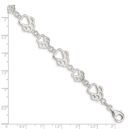 SSB Sterling Silver Polished Paw Print Bracelet