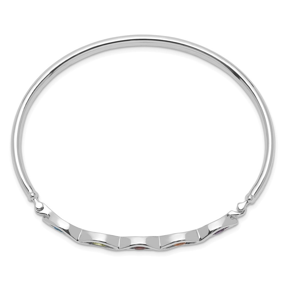 GSSB Sterling Silver Rhodium-plated Multi-gemstone Hinged Bangle