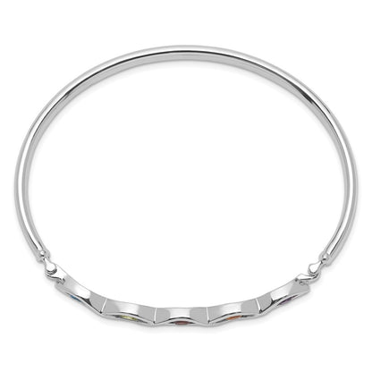 GSSB Sterling Silver Rhodium-plated Multi-gemstone Hinged Bangle
