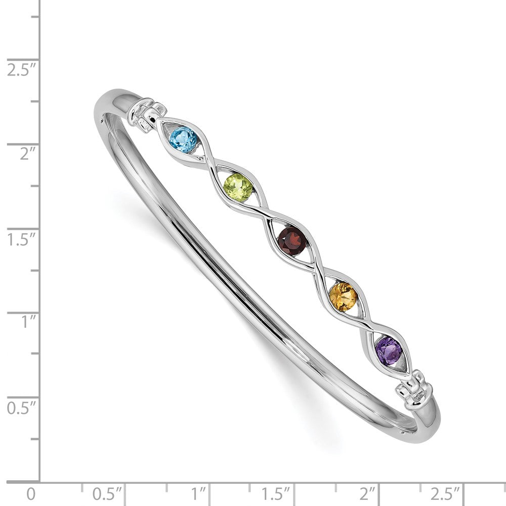 GSSB Sterling Silver Rhodium-plated Multi-gemstone Hinged Bangle