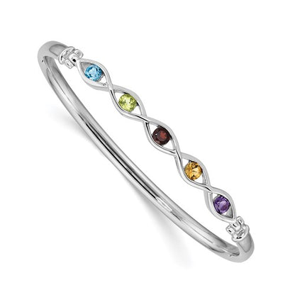 GSSB Sterling Silver Rhodium-plated Multi-gemstone Hinged Bangle