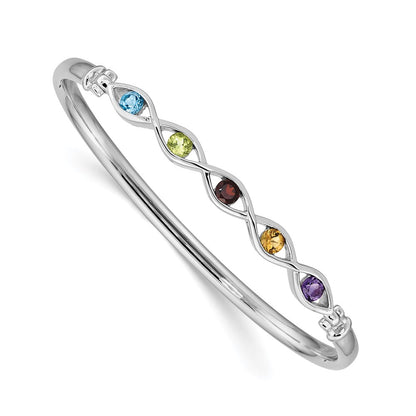 GSSB Sterling Silver Rhodium-plated Multi-gemstone Hinged Bangle
