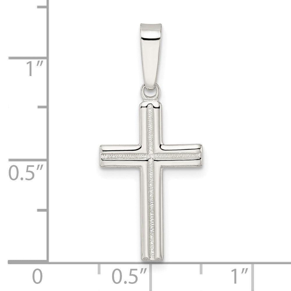 SP Sterling Silver Polished and Satin Center Latin Cross Pendant