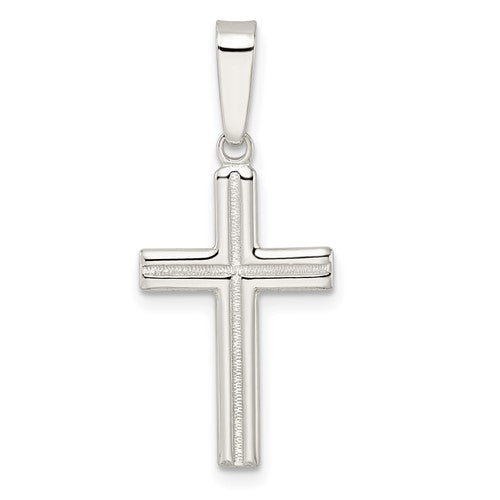SP Sterling Silver Polished and Satin Center Latin Cross Pendant