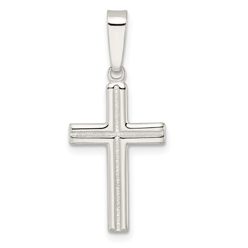 SP Sterling Silver Polished and Satin Center Latin Cross Pendant