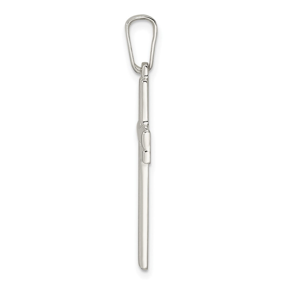 SSP Sterling Silver Polished w/Lines Latin Cross Pendant