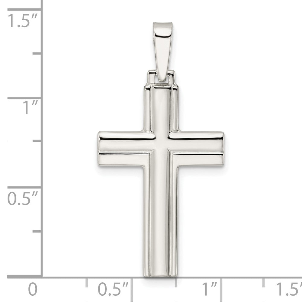 SSP Sterling Silver Polished w/Lines Latin Cross Pendant