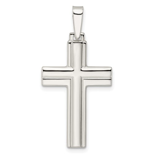 SSP Sterling Silver Polished w/Lines Latin Cross Pendant