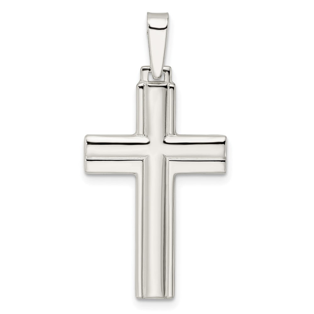 SSP Sterling Silver Polished w/Lines Latin Cross Pendant