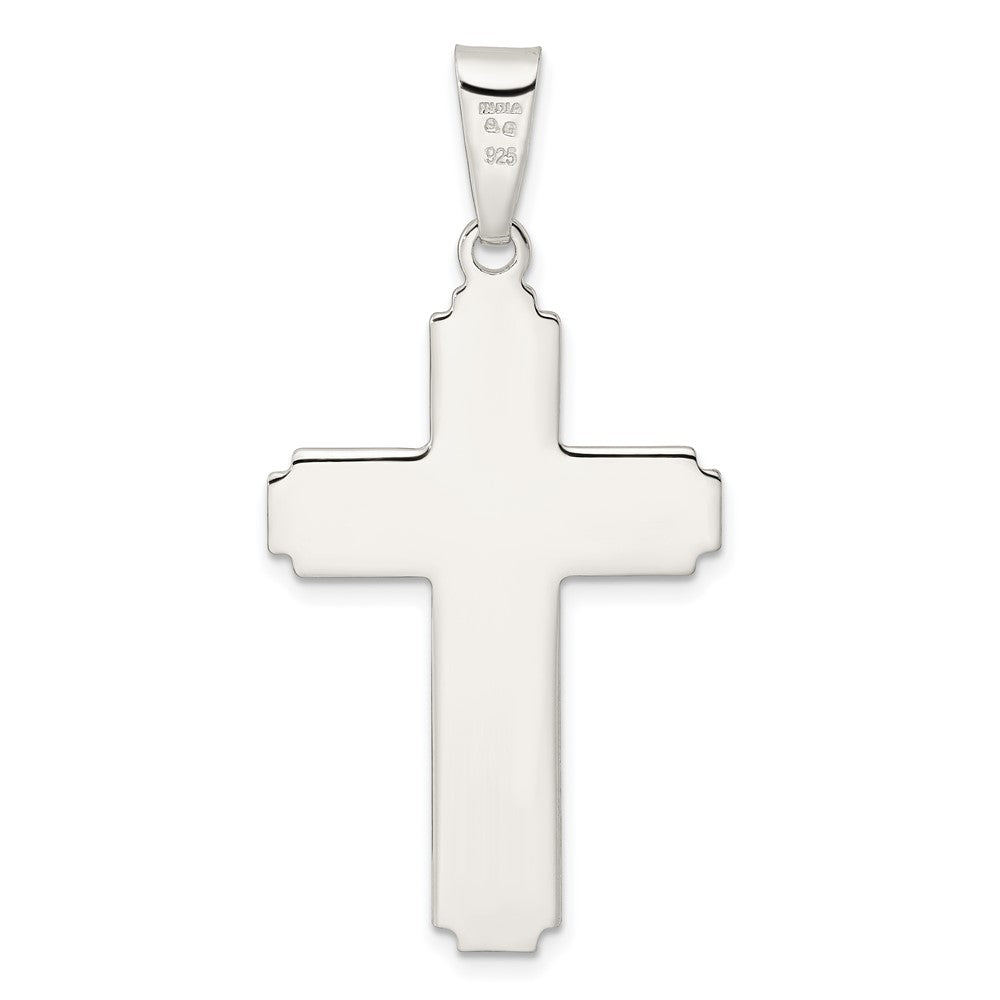 SSP Sterling Silver Polished w/Edge Lines Latin Cross Pendant