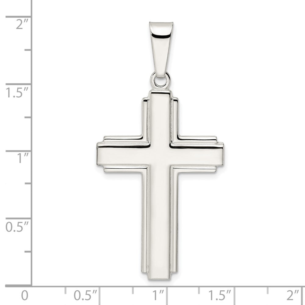 SSP Sterling Silver Polished w/Edge Lines Latin Cross Pendant