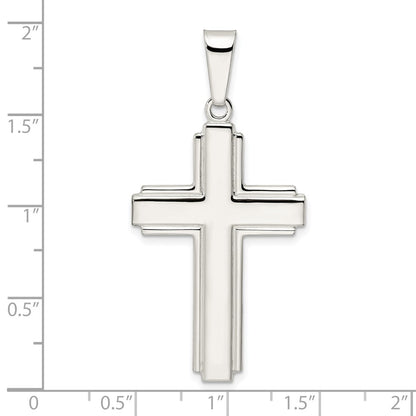 SSP Sterling Silver Polished w/Edge Lines Latin Cross Pendant