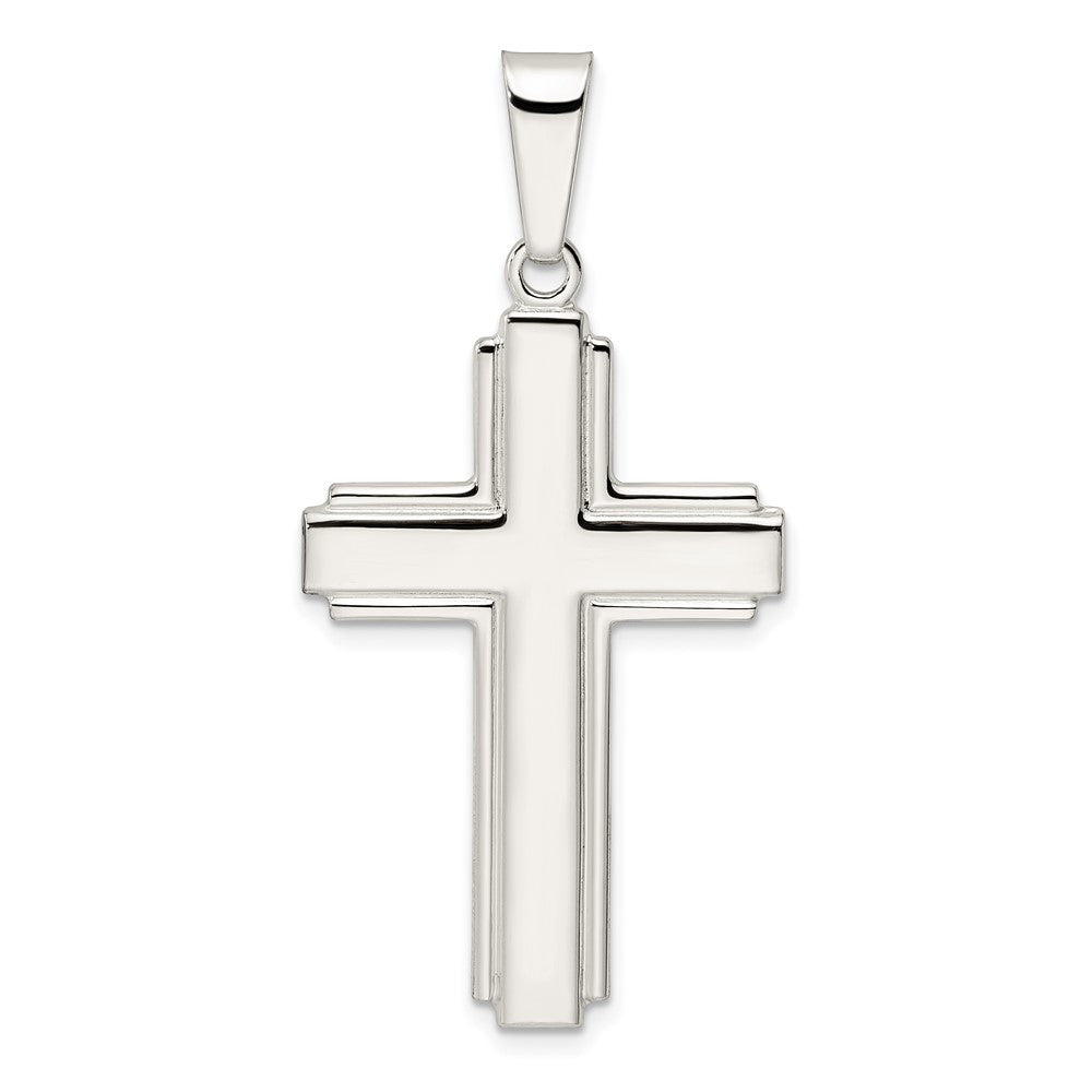 SSP Sterling Silver Polished w/Edge Lines Latin Cross Pendant